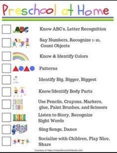 the preschool at home checklist is shown