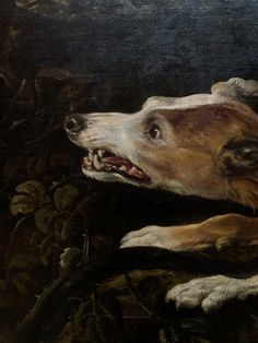 a painting of a dog with its mouth open