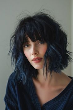 Medium Hair Styles For Thick Hair Wavy Shaggy Bob, Shaggy Round Face, Hair At Shoulder Length, Shaggy Hair Shoulder Length, Edgy Shaggy Bob, Shaggy Hair With Bangs Choppy Layers, Shaggy Hair With Undercut, Long Bob Bangs Hairstyles, Angled Bob Bangs