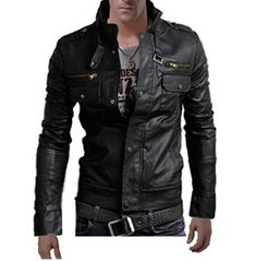 Men Stand Collar Leather Jacket, Black Jacket, 's Biker Leather Jackets Biker Leather Jacket With Stand Collar For Winter, Winter Biker Leather Jacket With Stand Collar, Fall Biker Leather Jacket With Stand Collar, Winter Leather Biker Jacket With Stand Collar, Biker Leather Jacket With Stand Collar For Fall, Winter Biker Jacket With Stand Collar, Black Fitted Biker Jacket With Stand Collar, Black Leather Outerwear With Stand Collar, Streetwear Leather Jacket With Zipper And Stand Collar