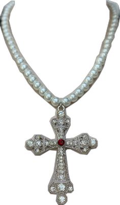 Elegant White Cross Necklace For Wedding, White Cross Necklace With Rhinestones, White Cross Pendant Necklace For Wedding, White Cross Necklace For Wedding With Cross Pendant, White Cross Pearl Necklace For Wedding, Jewellery Bridal, Wedding Necklaces, Pearl Chain, Wedding Necklace