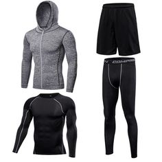 Elevate your workout wardrobe with our high-quality gym fitness clothing. Designed to provide maximum comfort and style, our collection will keep you looking and feeling your best during any workout. Made with breathable materials, our fashionable pieces are perfect for even the sweatiest of sessions. Upgrade your gym wardrobe today! Function:Quick-Drying, Breathable, Absorb Sweat, High Elastic; Size ChartPlease choose the size according to your height and weight.If you are not sure how to choos Breathable Sportswear Activewear, Black Tracksuit For Outdoor Activities, Black Athleisure Tracksuit For Outdoor Activities, Gray Winter Activewear For Gym, Technical Activewear For Gym In Athletic Heather, Fitted Moisture-wicking Tracksuit For Training, Functional Moisture-wicking Tracksuit For Training, Black Tracksuit For Workout And Sports Season, Grey Sportswear Activewear For Sports