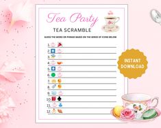 a pink tea party game with flowers and cups