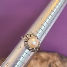 Stunning Vintage 10kt White Gold, Genuine Diamond, And Pearl Ring Size 6.75 Diamond And Pearl Ring, Pearl Ring, Womens Jewelry Rings, Ring Size, White Gold, Womens Sizes, Women Jewelry, Size 6, Ring