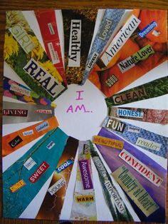 a circle made up of different types of paper with words on the middle and bottom