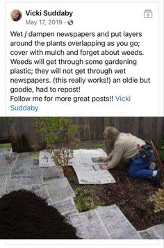 a man sitting on the ground next to a pile of newspaper and plants in front of him