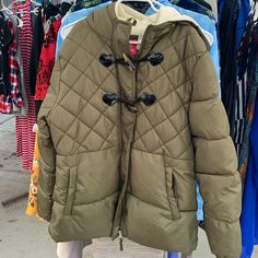 New Never Worn Winter Jacket With Hood; Pockets And Two Way Zipper, Velcro Close And Beautiful Tortoise Buttons ( No Tags.. Daughter Removed Before Realizing Jacket Was Too Small For Her ) Olive Green. Fluffy Vanilla Fleece Lining. Never Worn. And Lovely . Reads Xl But Girls Size 12 Would Fit Best 14 Maybe Tight ..Unless She Is Thin Jacket With Hood, Girl Coat, Kids Jacket, Hooded Jacket, Tortoise, Olive Green, Platinum, Winter Jackets, Vanilla