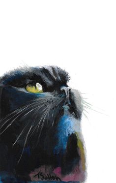 a painting of a black cat with yellow eyes