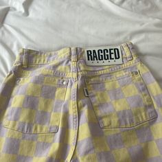 Ragged Checkered Wide Leg Jeans. Never Worn. Urban Outfitters Yellow Cotton Bottoms, Yellow Cotton Bottoms From Urban Outfitters, Yellow Cotton Bottoms By Urban Outfitters, Urban Outfitters Yellow Bottoms For Summer, Ragged Jeans, Urban Outfitters Jeans, Yellow Purple, Jeans Color, Wide Leg Jeans