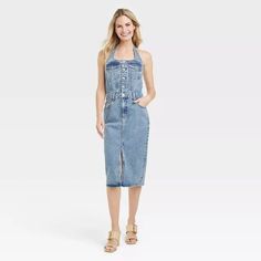 Women's Denim Midi Dress - Universal Thread™ Medium Wash : Target Target Jeans, Denim Maxi Dress, Denim Midi Dress, Midi Denim, Jean Dress, Target Dresses, Denim Maxi, Halter Midi Dress, Sport Dress