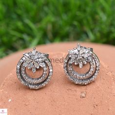 Sterling Silver Jewelry, Genuine Pave Diamond Earrings, Size 14X12 mm Baguette Diamond Earrings, Pave Diamond Jewelry, Stud Earrings, Gifts Earring Details: Item Code: GJ-ER0072 Diamond Weight :0.72 Cts Baguette Diamond Weight: 0.30 cts Gross Weight: 3.74Grams Earring Size: 14X12 MM NOTE:- All The Products Are Designed And Manufactured In My Workshop By Me & My Team. Shown Products Are Purely Handmade. Custom Orders Are Open Handly Accepted. We Are Perfect Choice For Any Custom Jewelry Manuf Silver Cubic Zirconia Hand Set Cluster Earrings, Silver Cubic Zirconia Diamond Earrings For Celebration, Hand Set Silver Diamond Earrings In Sterling Silver, Hand Set Sterling Silver Earrings, Hand Set Silver Earrings For Gift, Silver Hallmarked Cluster Earrings For Wedding, Traditional Silver Cluster Earrings For Anniversary, Traditional Silver Cluster Earrings As Gift, Hand-set Sterling Silver Earrings