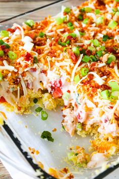 a casserole dish with meat, cheese and vegetables