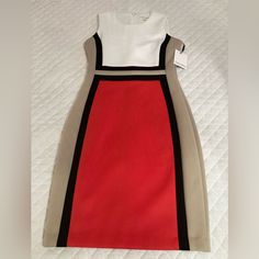 Calvin Klein Dress Size: 6 Color: Red , Black , White And Tan Brand New With Tags!! Fitted Red Lined Midi Dress, Chic Red Calvin Klein Dress, Calvin Klein Red, Calvin Klein Dress, Calvin Klein Dresses, Size 6 Dress, Womens Calvin Klein, Colorful Dresses, Calvin Klein