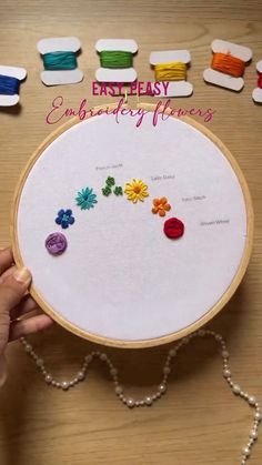 someone is holding up a embroidery kit with flowers on it and the words, easy embroidery patterns