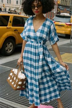 Gingham Dress Outfit Summer, Fabric Dress Design, Gingham Dress Outfit, Check Print Dress, Dress Design Ideas, Gingham Fashion, Lisa Says Gah, Mara Hoffman, Gingham Dress