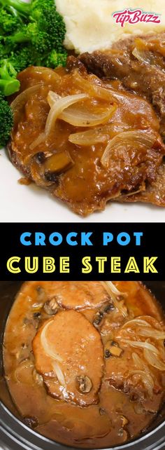 crock pot cube steak with broccoli and mashed potatoes