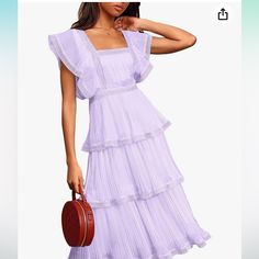 Bnwot Women's Ruffled Summer Loose Casual Chiffon Long Party Beach Maxi Dress ...In A Beautiful Lavender. Perfect For That Brunch Date, Spring Wedding, Summer Cocktail Party Flowy Ruffled Chiffon Summer Dress, Lavender Summer Dress, Flowy Ruffled Chiffon Beach Dress, Flowy Chiffon Beach Dress With Ruffles, Flowy Chiffon Dress With Ruffles For Beach, Spring Party Chiffon Dress For Summer, Tiered Pleated Maxi Dress For Party, Pleated Tiered Maxi Dress For Party, Summer Square Neck Maxi Dress For Date Night