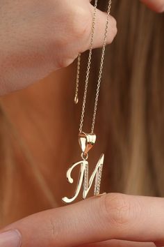 Personalized Gold Necklace, M Necklace, Gold Initial Necklace, Custom Initial Necklace, Necklace Initial, Initial Necklace Gold, Solid Gold Chains, Everyday Necklace, Gold Initial