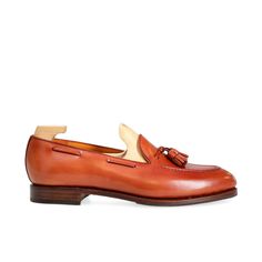 WOMEN TASSEL LOAFERS IN TANNED (POMPEI FINISH) VEGANO Timeless Tassel Loafers With Leather Sole For Galas, Cognac Leather Shoes For Galas, Cordovan Shoes, Office Shoes, Exclusive Shoes, Tassel Loafers, Dress Shoes Womens, Goodyear Welt, Shoes Outlet