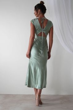 Nellie Soft Satin Midaxi Dress | Sage Green Dress Sage Green, Dress With Plunging Neckline, Blue Champagne, Dress Sage, Champagne Pink, Midaxi Dress, Plunging Neckline, Yellow Blue, Sage Green