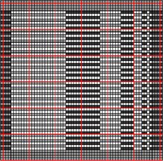 a cross stitch pattern with red and black squares on the bottom right hand corner,