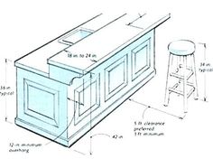 a drawing of a bar with stools and measurements for the counter top, shown in blue