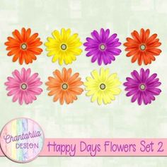 happy days flowers set 2 - digital paper crafting templates for use with cricut