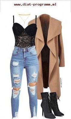 Camel Coat, Denim Overalls, Teen Fashion Outfits, Outfits Casuales, Cute Casual Outfits, Ripped Jeans, Look Fashion