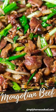 stir fry with meat and green onions on a plate