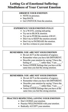 Letting go of emotional suffering: Mindfulness of your current emotion Therapy Tools, Emotional Regulation, Behavioral Therapy, Mental And Emotional Health