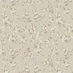 an image of a flowery pattern on a gray background with white and brown flowers