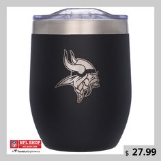 a black tumbler with the minnesota state logo on it