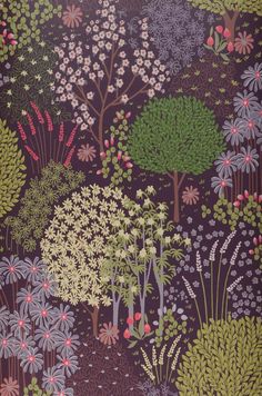 an image of a wallpaper with trees and flowers