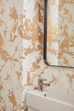 wallcovering wallpaper interior designer bathroom sink mirror Gold Accents