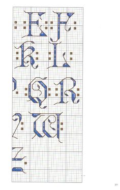 the letters and numbers are drawn in blue ink on graph paper, with squares to each side