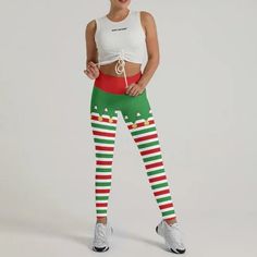 Santa's Elf Leggings | Woman's Yoga Pants | Christmas leggings Elf Leggings, Wrestling Singlet, Woman Yoga, Yoga Workouts, Rash Guard Women, Santa's Elves, Mens Compression, Christmas Leggings, Fitness Leggings