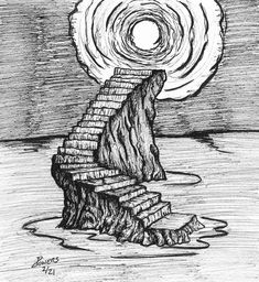 a drawing of a stairway leading to the sky with a spiral in it's center