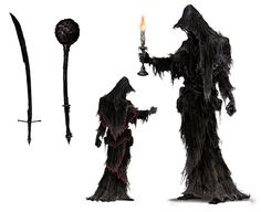 three different types of halloween costumes with candles in their hands and one holding a lit candle