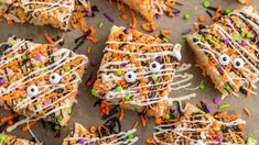 halloween rice krispy treats with sprinkles and eyes