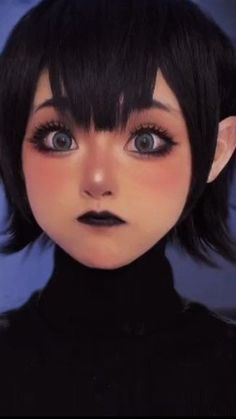 Mavis Makeup Tutorial, Mavis Dracula Makeup, Short Hair Cosplay Characters, Halloween Costumes Women Short Hair, Short Black Hair Anime Woman, Mavis Hotel Transylvania Makeup, Black Hair Anime Cosplay, Short Brown Hair Costume Ideas, Mavis Makeup