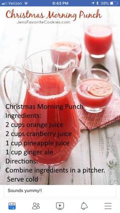 the recipe for christmas morning punch is shown