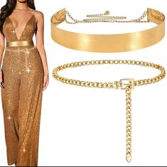 Bundle Of Two Gold Belts Brand New See Pictures For Measurements *** Fast Shipper, Ships Same Day Or Next Business Day Gold Belts, Business Day, See Pictures, Belts, Bundles, Women Accessories, Ships, Brand New, Gold