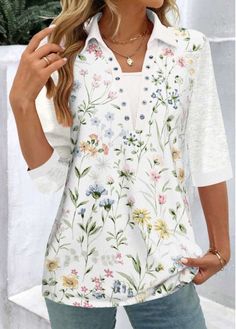 Color:White;Size:S;Size:M;Size:L;Size:XL;Size:XXL;Package Contents:1 X Blouse;Occasion:Other;Style:Casual; White Short Sleeve Blouse With Patchwork, White Long Sleeve Patchwork Top, Summer Blouse With Long Sleeves And Splicing Details, Long Sleeve Blouse With Splicing For Summer, Long Sleeve Spliced Blouse For Summer, White Splicing Blouse For Spring, Casual Summer Blouse With Splicing Detail, Casual Summer Blouse With Splicing, Casual Blouse With Splicing For Summer