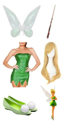 the costume is green and has long blonde hair, as well as a fairy tail