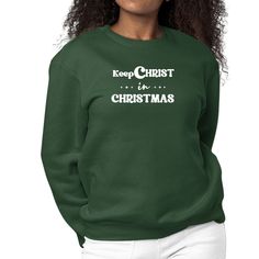 Keep Christ In Christmas, Christian Holiday. Womens Long Sleeve Crewneck Sweatshirt. This crewneck sweatshirt is durable, made to last, and is comfortable enough to wear all day. .: 50/50 Cotton/Polyester .: Long sleeve .: Ribbed collar, cuffs and waistband .: Pill-resistant material .: Regular, Unisex Fit .: Wide range of sizes .: Double-stitched reinforced seams .: Machine washable, hang dry or tumble dry low Mom Appreciation, Zip Hoodies Womens, Mens Long Sleeve Tee, Christian Inspiration, Sweatshirt Designs, Graphic Tees Women, Long Sleeve Sweatshirts, 50 50, Active Wear For Women