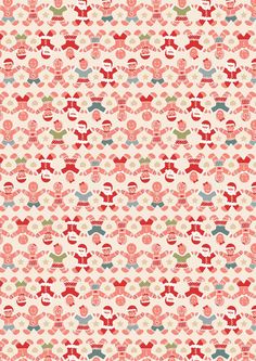 a red and green christmas pattern with santas on it