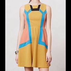 We Love The Atypical Tertiary Palette Of This Colorblocked Dress For Summer; Try Pairing It With A Primary Pop (Think: Red Sandals). By Champagne & Strawberry Back Zip Polyester; Polyester Lining Dry Clean Regular: 35.25"L Petite: 33.5"L Imported Rajputi Dress, Color Block Dress, Block Dress, Colorblock Dress, Petite Outfits, Anthropologie Dress, Anthropologie Dresses, Spring Dresses, Yellow Blue