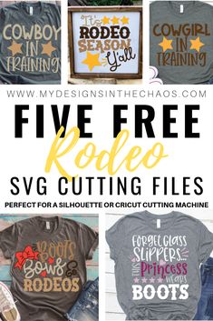 five free rodeo svg cutting files for silhouette or cricut cutting machines with the title