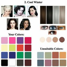 Hair Color Analysis, Season Color Analysis, Deep Winter Palette, Beige Skin