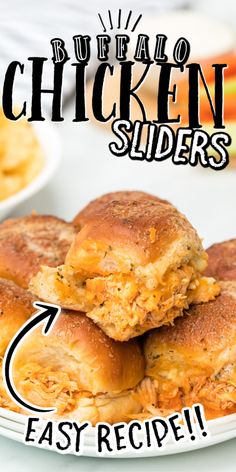 chicken sliders are stacked on top of each other